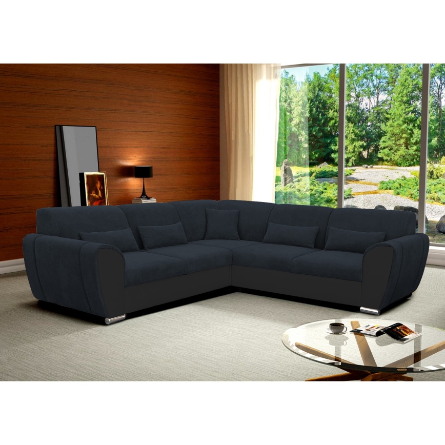 Raztegljiva kotna sedežna garnitura z odlagalnim prostorom v obliki črke L VISEU, desna, antracit/črna