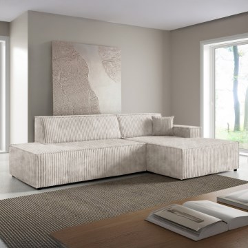 Raztegljiva kotna sedežna garnitura z odlagalnim prostorom v obliki L TERAMO, desna, bež