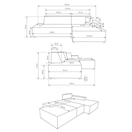 Raztegljiva kotna sedežna garnitura z odlagalnim prostorom v obliki L TERAMO, desna, bež