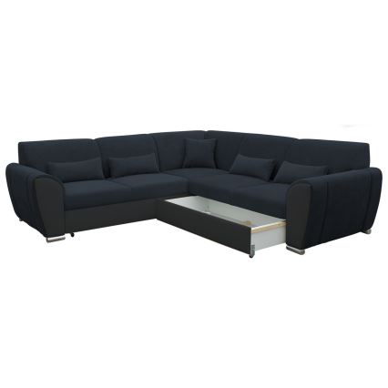 Raztegljiva kotna sedežna garnitura z odlagalnim prostorom v obliki črke L VISEU, desna, antracit/črna