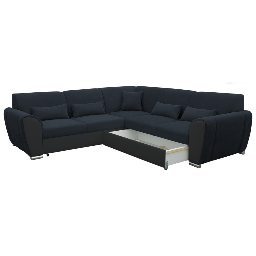 Raztegljiva kotna sedežna garnitura z odlagalnim prostorom v obliki črke L VISEU, desna, antracit/črna