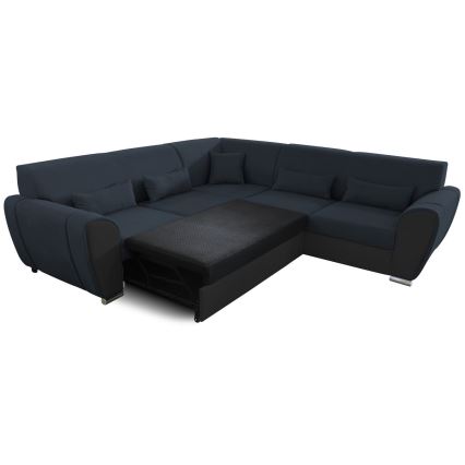 Raztegljiva kotna sedežna garnitura z odlagalnim prostorom v obliki črke L VISEU, desna, antracit/črna