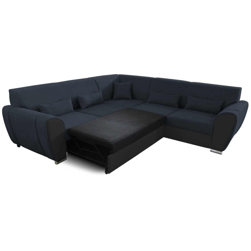 Raztegljiva kotna sedežna garnitura z odlagalnim prostorom v obliki črke L VISEU, desna, antracit/črna