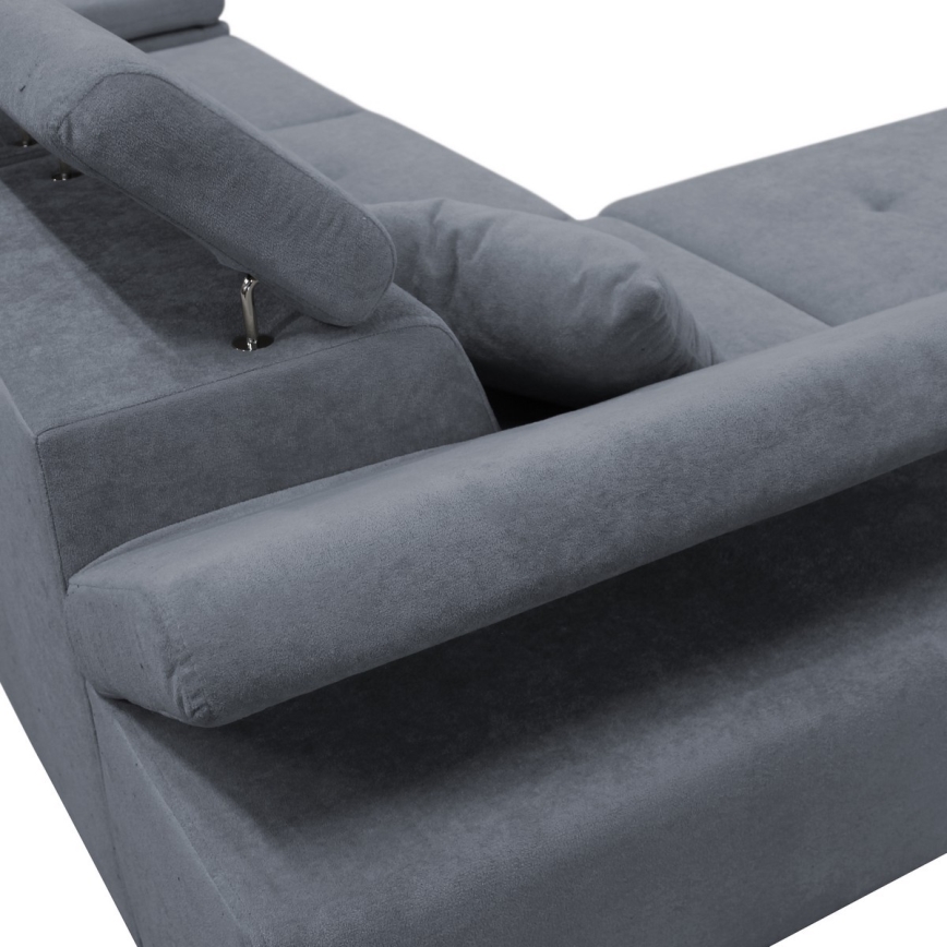Raztegljiva kotna sedežna garnitura CASTELO v L-obliki z vgrajenim prostorom za shranjevanje, leva, temno siva