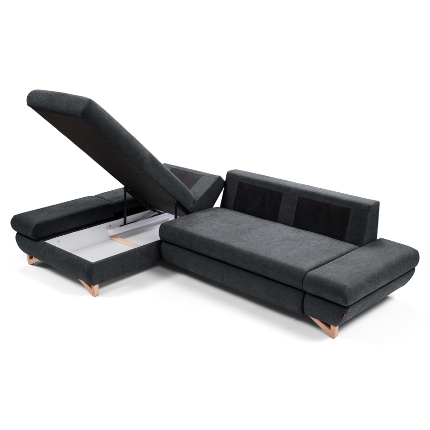 Raztegljiva kotna oblazinjena sedežna garnitura AVESTA v obliki L, leva, z odlagalnim prostorom, antracit