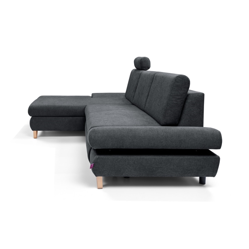 Raztegljiva kotna oblazinjena sedežna garnitura AVESTA v obliki L, leva, z odlagalnim prostorom, antracit