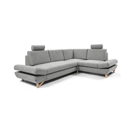 Raztegljiva kotna oblazinjena sedežna garnitura AVESTA v obliki črke L s shranjevalnim prostorom, desna, siva