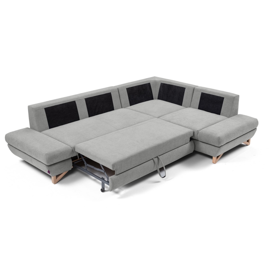 Raztegljiva kotna oblazinjena sedežna garnitura AVESTA v obliki črke L s shranjevalnim prostorom, desna, siva