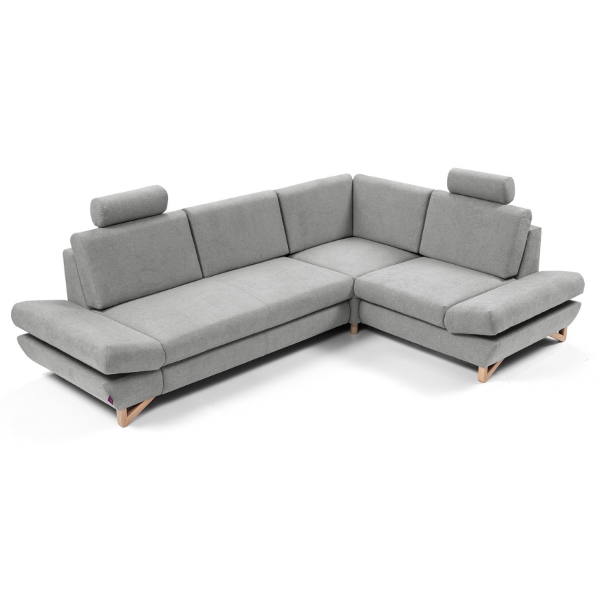 Raztegljiva kotna oblazinjena sedežna garnitura AVESTA v obliki črke L s shranjevalnim prostorom, desna, siva