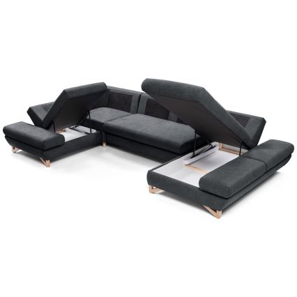 Raztegljiva kotna oblazinjena sedežna garnitura v obliki črke U AVESTA s prostornim shranjevalnim prostorom, antracitna