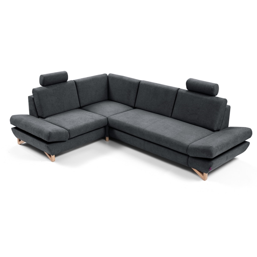 Raztegljiva kotna oblazinjena sedežna garnitura z vgrajenim shranjevalnim prostorom v L AVESTA leva antracit