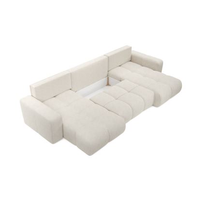 Raztegljiva oblazinjena sedežna garnitura v obliki črke U z vgrajenim shranjevalnim prostorom ALMADA bež