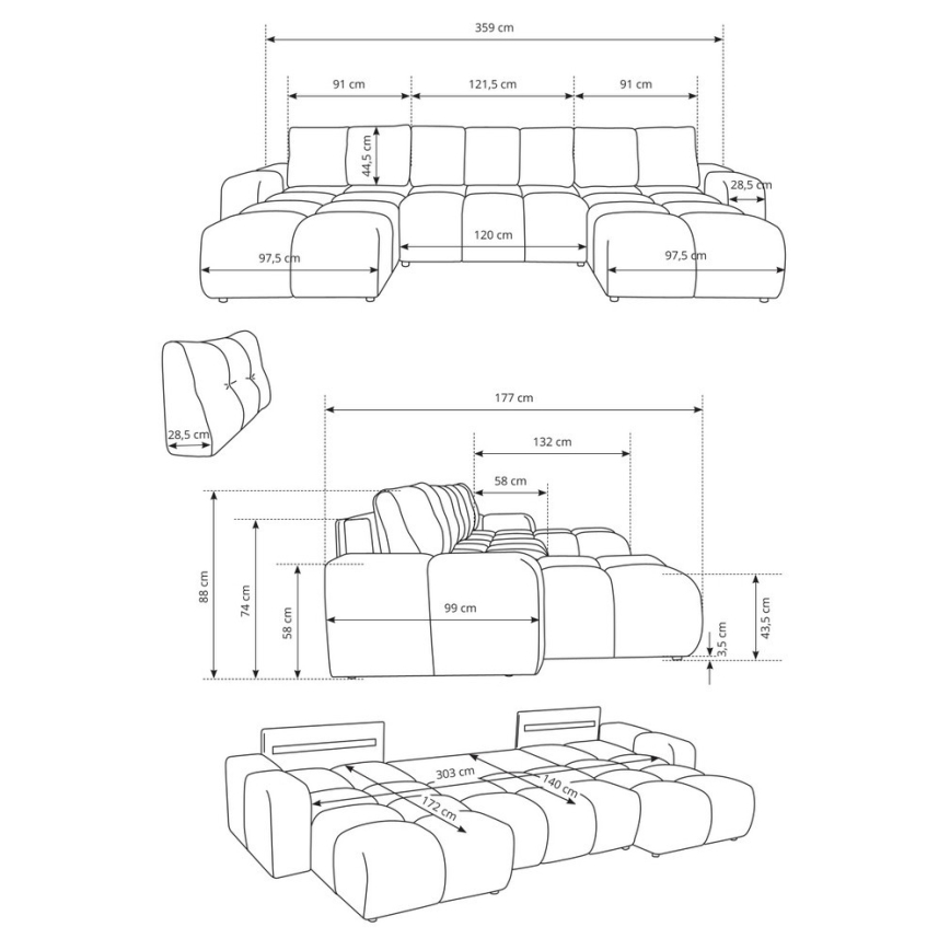 Raztegljiva oblazinjena sedežna garnitura v obliki črke U z vgrajenim shranjevalnim prostorom ALMADA bež