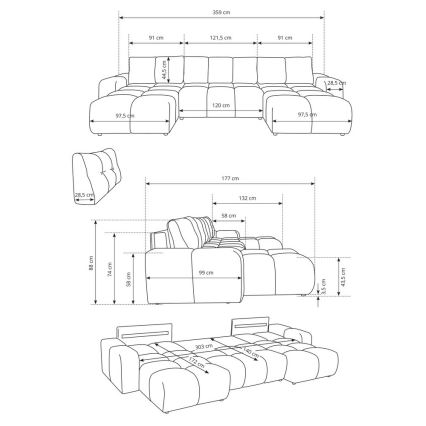 Raztegljiva oblazinjena sedežna garnitura v U-obliki ALMADA, bež, z dodatnim shranjevalnim prostorom