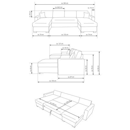 Raztegljiva sedežna garnitura v obliki črke U z prostorom za shranjevanje JANISE, siva