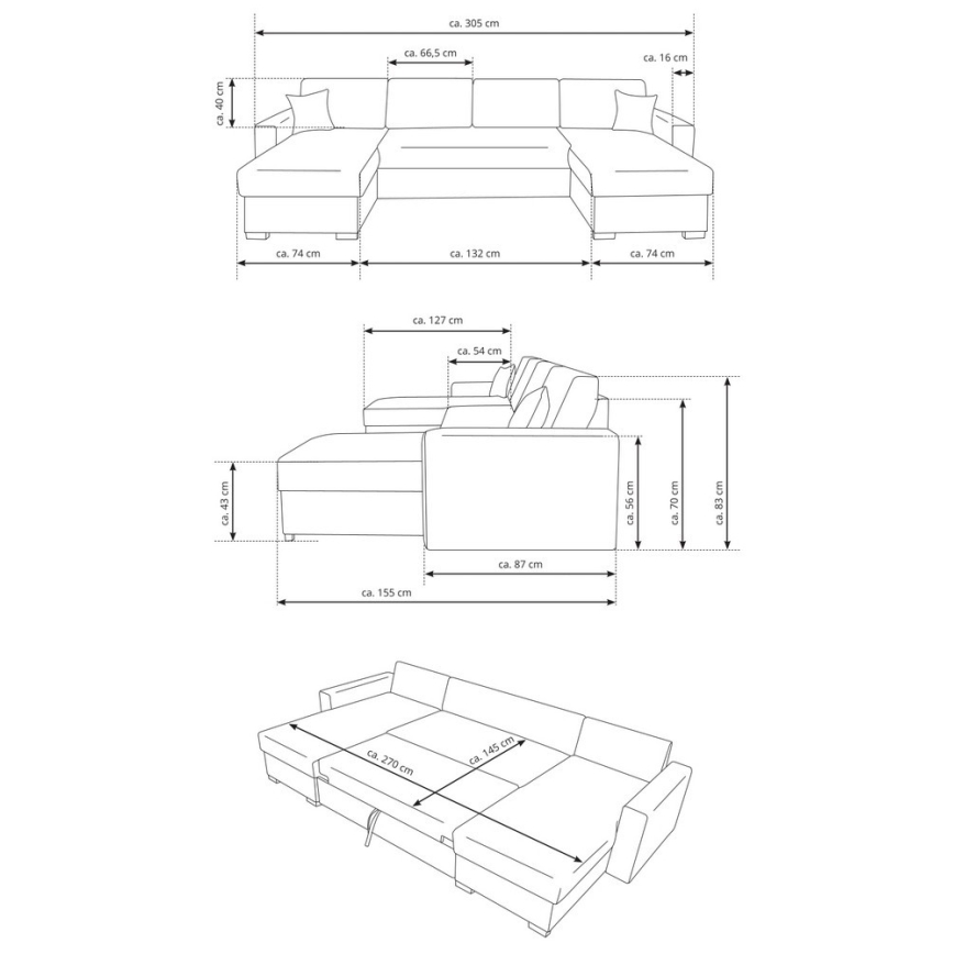 Raztegljiva sedežna garnitura v obliki črke U z prostorom za shranjevanje JANISE, siva