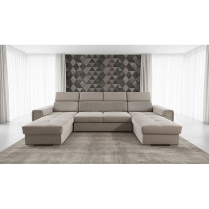 Raztegljiva sedežna garnitura SALVADA z univerzalnim U-kotom in shranjevalnim prostorom, bež