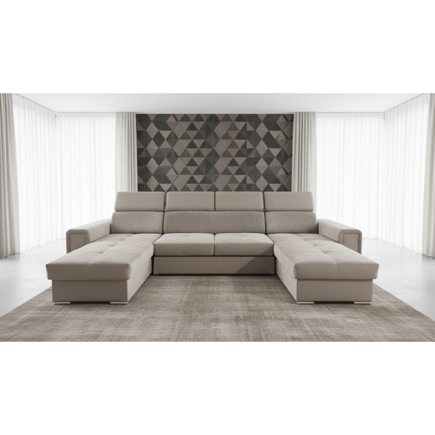 Raztegljiva sedežna garnitura SALVADA z univerzalnim U-kotom in shranjevalnim prostorom, bež