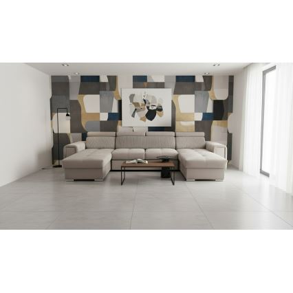 Raztegljiva sedežna garnitura SALVADA z univerzalnim U-kotom in shranjevalnim prostorom, bež