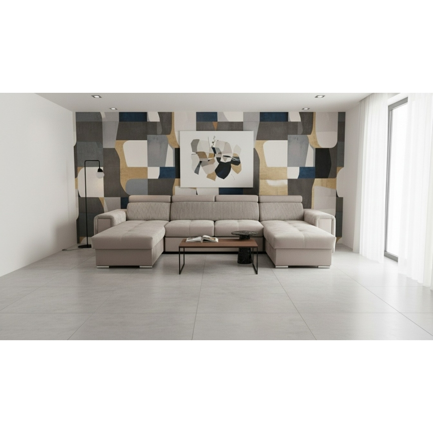 Raztegljiva sedežna garnitura SALVADA z univerzalnim U-kotom in shranjevalnim prostorom, bež