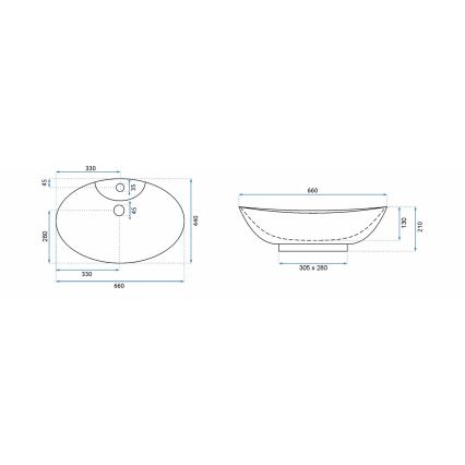 REA-00692 - Umivalnik na pult ROSA 44x66 cm keramika/sijajna bela