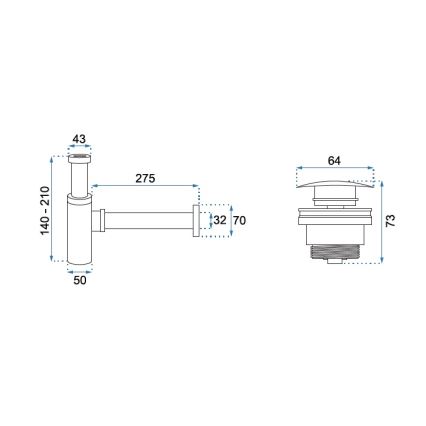 REA-A5693 - Sifon za umivalnik z odtokom CLICK-CLACK, Ø 6,4 cm, sijajni krom