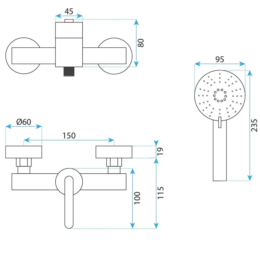 REA-B0974 - Tuš komplet z mešalno baterijo ONTARIO meden