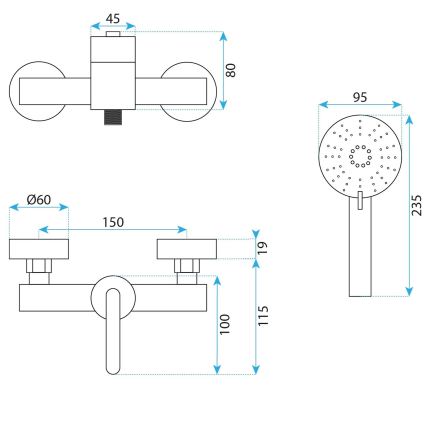 REA-B5500 - Tuš komplet z mešalno baterijo ONTARIO črna