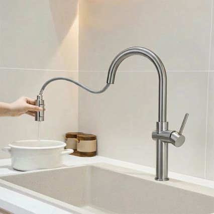 REA-B6330 - Kuhinjska armatura z izvlečno prho FRESH 45 cm nikelj