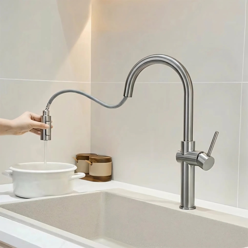 REA-B6330 - Kuhinjska armatura z izvlečno prho FRESH 45 cm nikelj