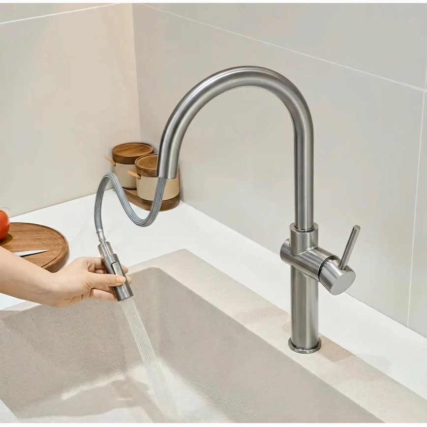 REA-B6330 - Kuhinjska armatura z izvlečno prho FRESH 45 cm nikelj