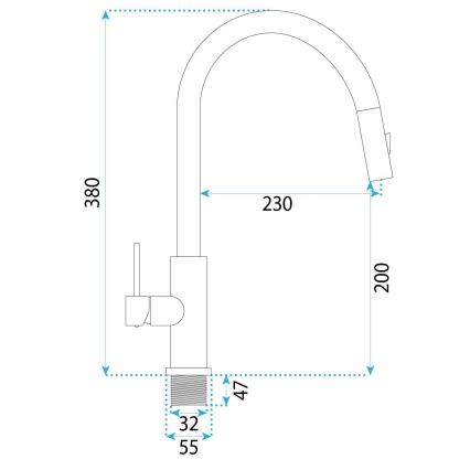 REA-B6571 - Pomivalna pipa z izvlečno prho ONTARIO 38 cm črna