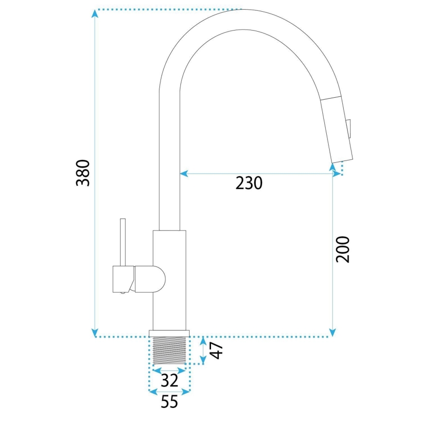 REA-B6571 - Pomivalna pipa z izvlečno prho ONTARIO 38 cm črna