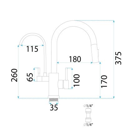 REA-B7436 - Kuhinjska armatura s izvlečno prho in vgrajenim filtrom ECO FRESH 37,5 cm medena