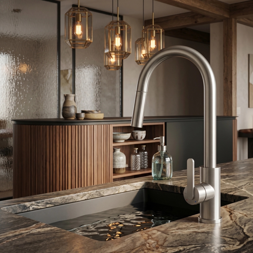 REA-B7573 - Kuhinjska armatura ONTARIO z izvlečno prho 38 cm nikelj