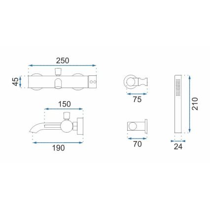 REA-B7987 - Komplet za kad LUNGO, bakren