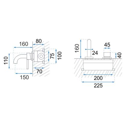 REA-B8652 - Umivalni mešalnik za podometno vgradnjo LUNGO, ščetkano zlato