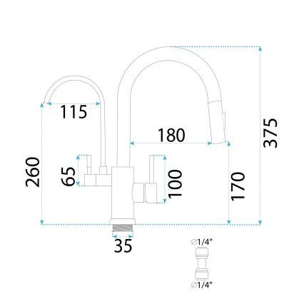 REA-B8989 - Pomivalna armatura z izvlečnim tušem in ECO FRESH filtracijo, 37,5 cm, zlata