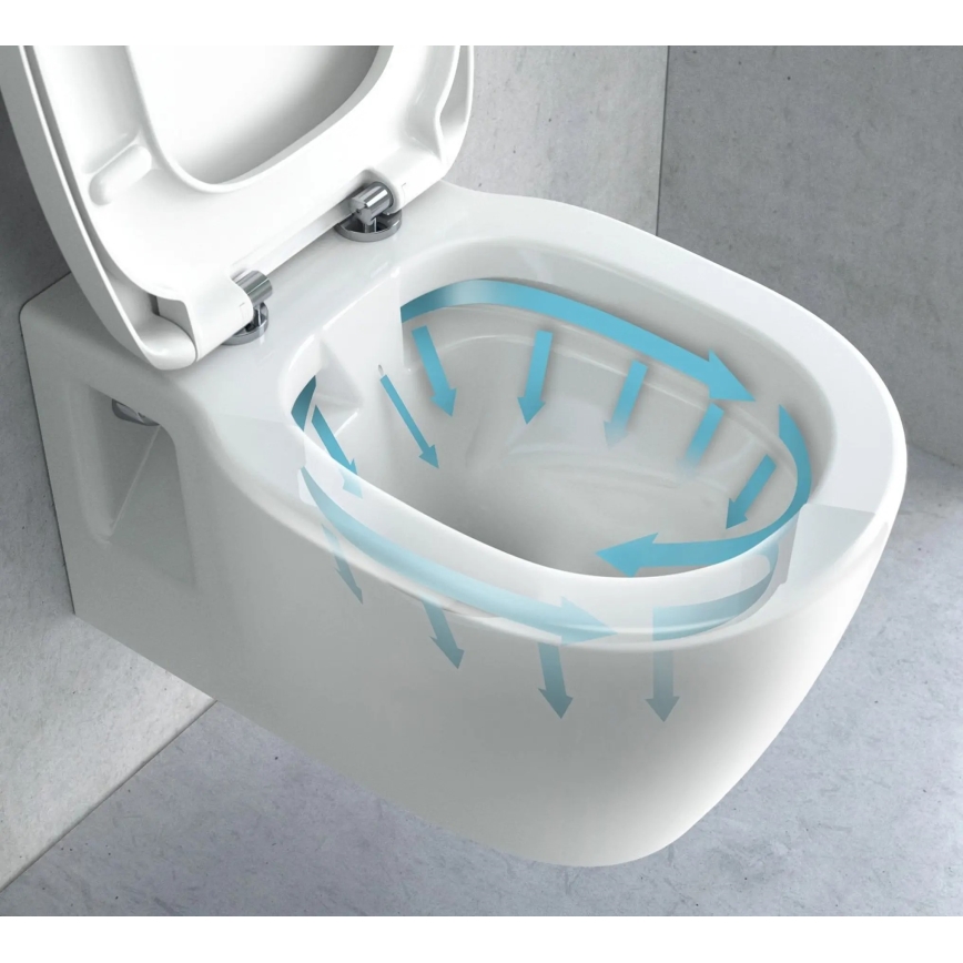 REA-C1400 - Viseča WC školjka z WC desko CARTER RIMLESS keramika/bela
