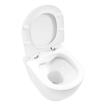 REA-C1400 - Viseča WC školjka z WC desko CARTER RIMLESS keramika/bela