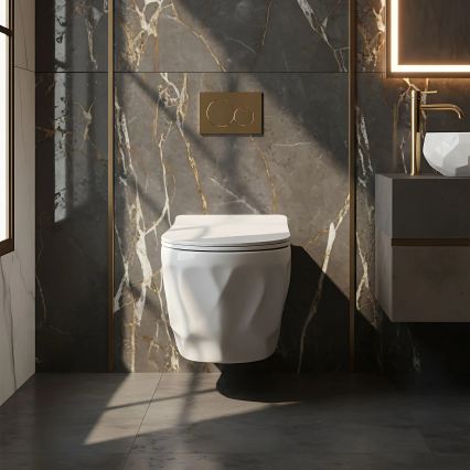 REA-C1652 - Viseča WC školjka s sedežno desko GUSTAVO RIMLESS keramika/bela