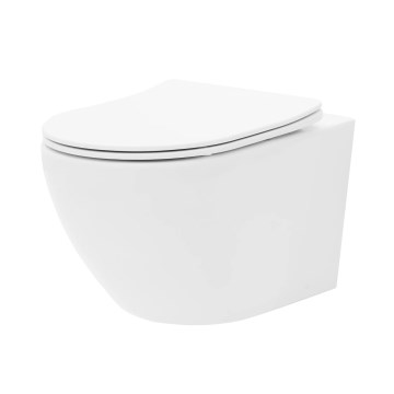 REA-C2760 - Viseča WC školjka s sedežno desko CARLO FLAT MINI RIMLESS keramika/sijajna bela