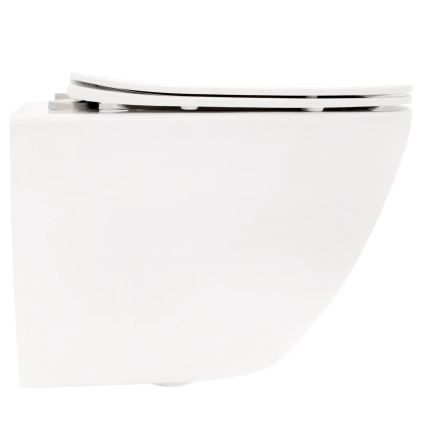 REA-C2760 - Viseča WC školjka s sedežno desko CARLO FLAT MINI RIMLESS keramika/sijajna bela