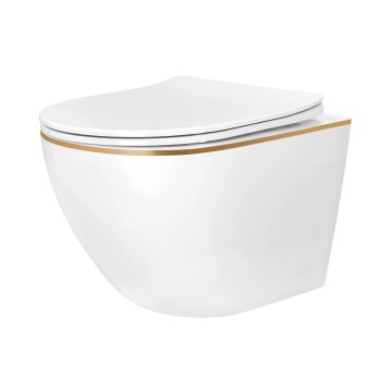 REA-C6806 - Viseča WC školjka z WC sedežem CARLO MINI TORNADO RIMLESS keramika/bela/zlata