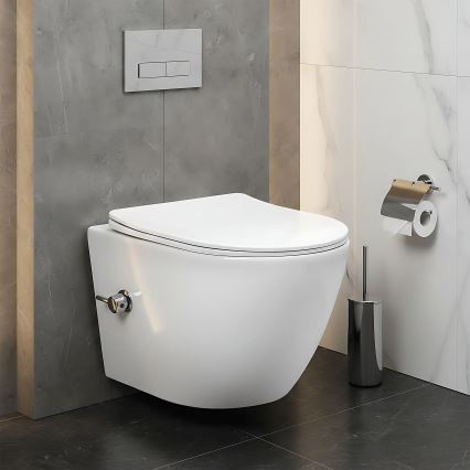 REA-C9701 - Viseča WC školjka z bidetno prho in sedežno desko CARLO LUX keramika/bela