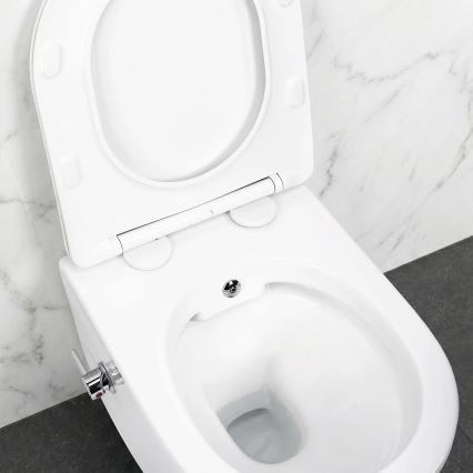 REA-C9701 - Viseča WC školjka z bidetno prho in sedežno desko CARLO LUX keramika/bela