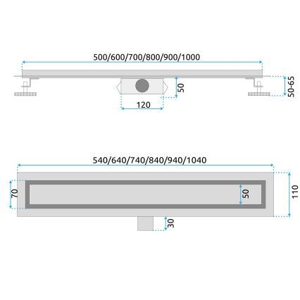 REA-G6600 - Odtokni žleb PURE NEOX 50 cm v mat črni barvi