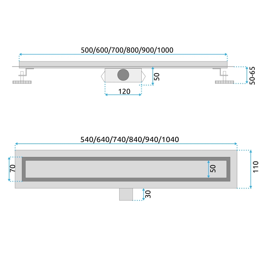 REA-G6600 - Odtokni žleb PURE NEOX 50 cm v mat črni barvi