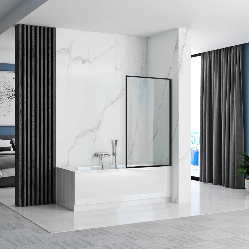 REA-K7632 - Premični zaslon za kad LAGOS 140x70 cm črn/prozoren