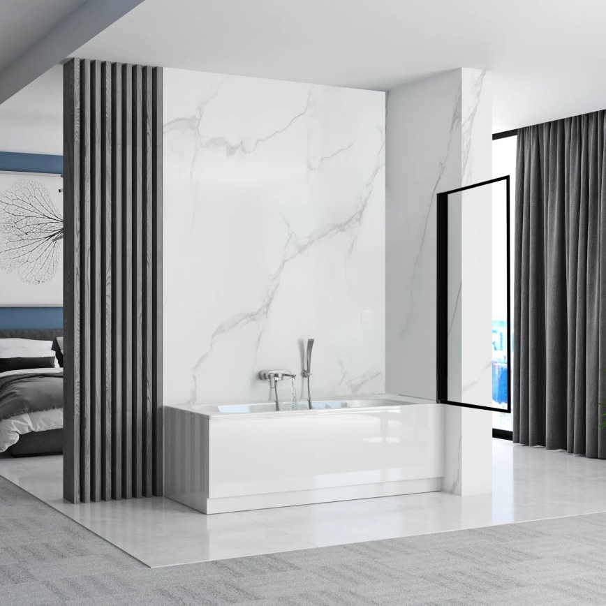 REA-K7633 - Premični zaslon za kad LAGOS 140x80 cm črn/prozoren